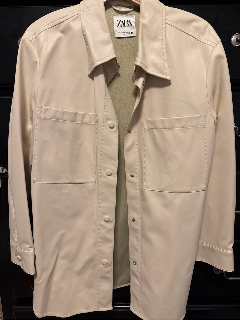 ZARA Cream Faux Leather Button-Front Shacket